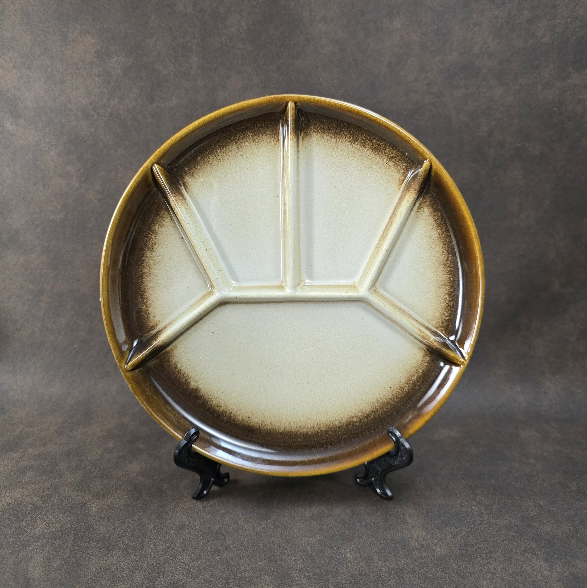 Sechsteiliger GERZ Fondueteller-Satz aus den 1970er Jahren in braun-beiger Glasur, 20 cm, Vintage W. Germany Keramik.