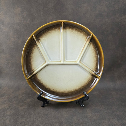 Sechsteiliger GERZ Fondueteller-Satz aus den 1970er Jahren in braun-beiger Glasur, 20 cm, Vintage W. Germany Keramik.