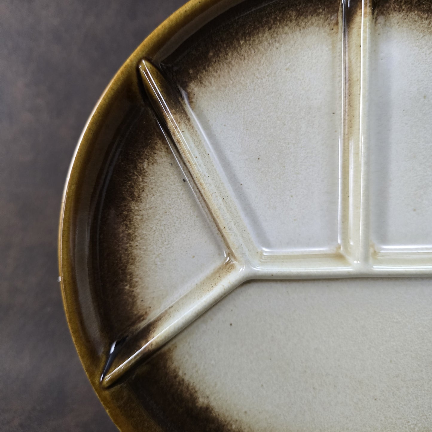 Sechsteiliger GERZ Fondueteller-Satz aus den 1970er Jahren in braun-beiger Glasur, 20 cm, Vintage W. Germany Keramik.