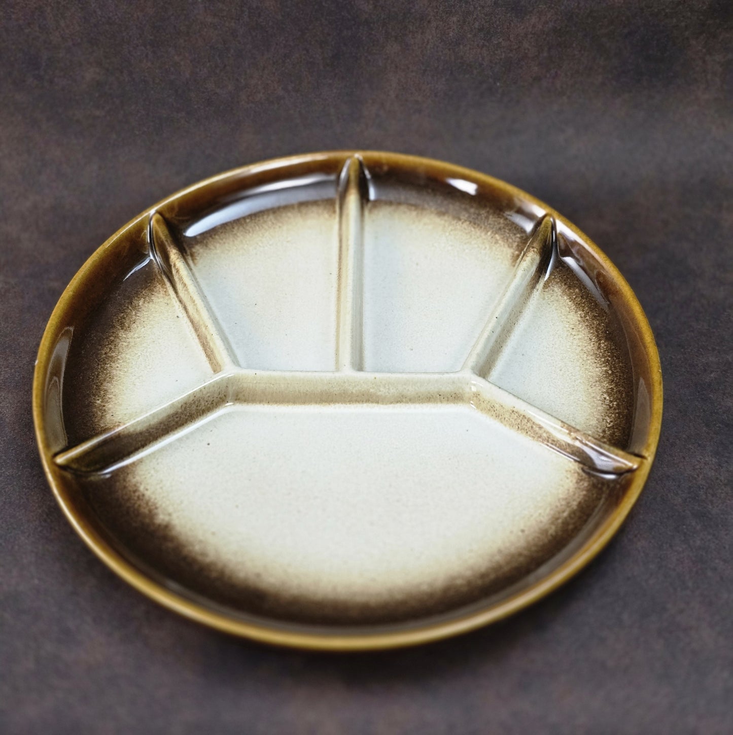 Sechsteiliger GERZ Fondueteller-Satz aus den 1970er Jahren in braun-beiger Glasur, 20 cm, Vintage W. Germany Keramik.