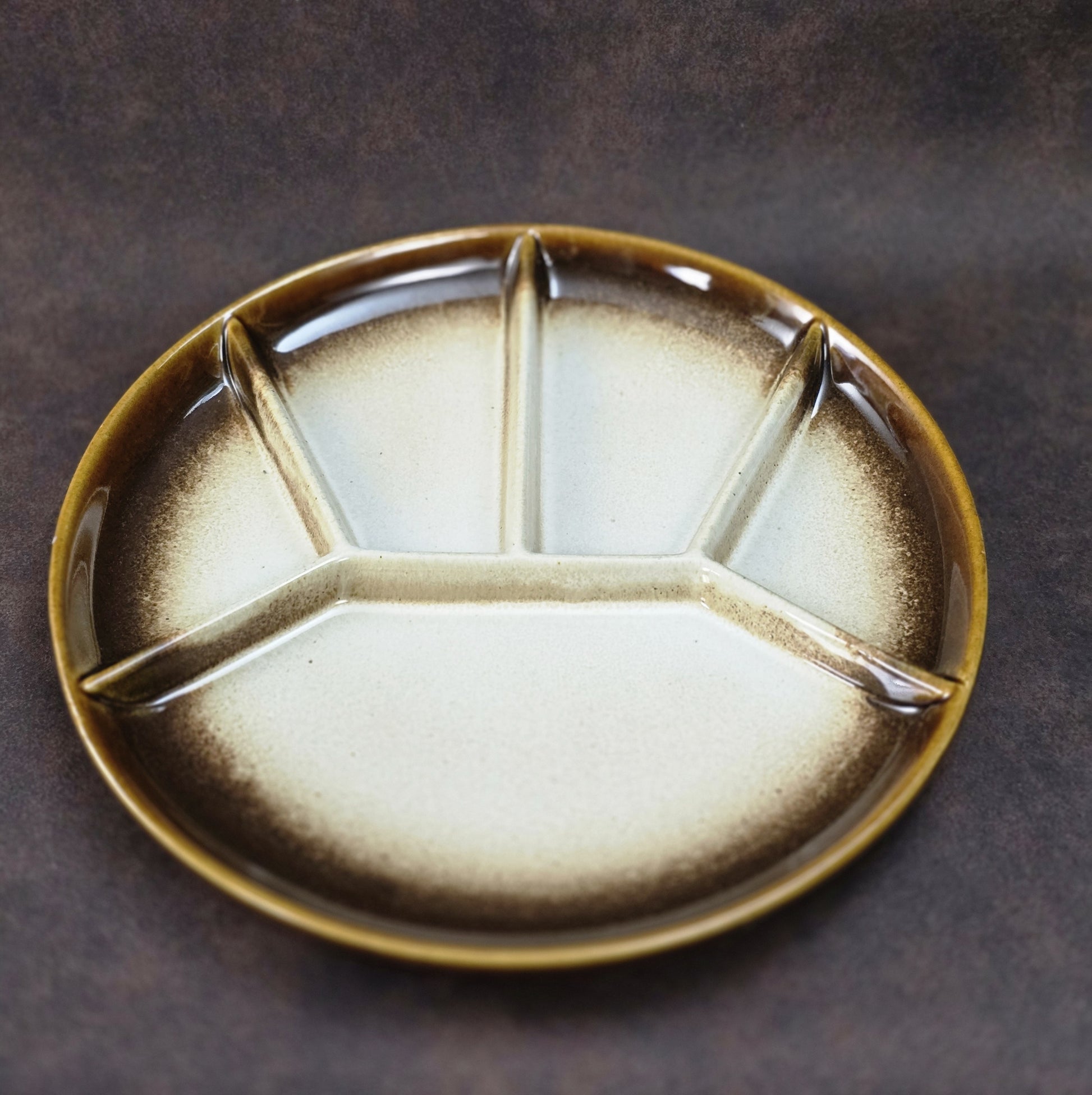 Sechsteiliger GERZ Fondueteller-Satz aus den 1970er Jahren in braun-beiger Glasur, 20 cm, Vintage W. Germany Keramik.