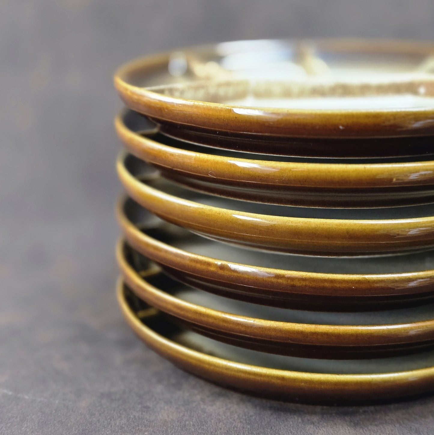 Sechsteiliger GERZ Fondueteller-Satz aus den 1970er Jahren in braun-beiger Glasur, 20 cm, Vintage W. Germany Keramik.