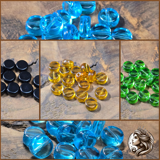 20 glänzende Glasperlen in Linsenform, Ø 8 mm, perfekt für Schmuckherstellung und DIY-Projekte.