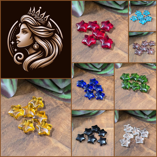 12 Glasperlen in Sternform, ca. 11 mm, transparent & glänzend – ideal für DIY-Schmuck & kreative Bastelideen.