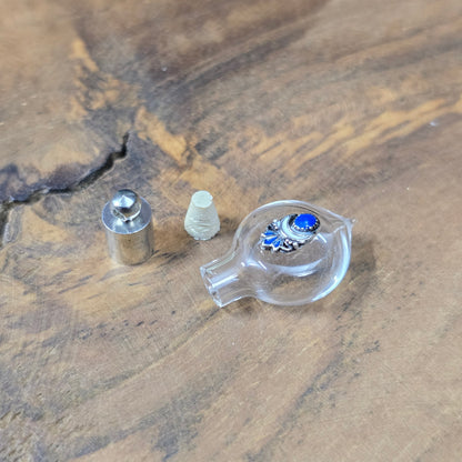 3-teilige Glasphiole im Ethno-Design mit Kappe zum Befüllen, ideal für DIY-Schmuck, Armbänder, Ohrringe und individuelle Anhänger.