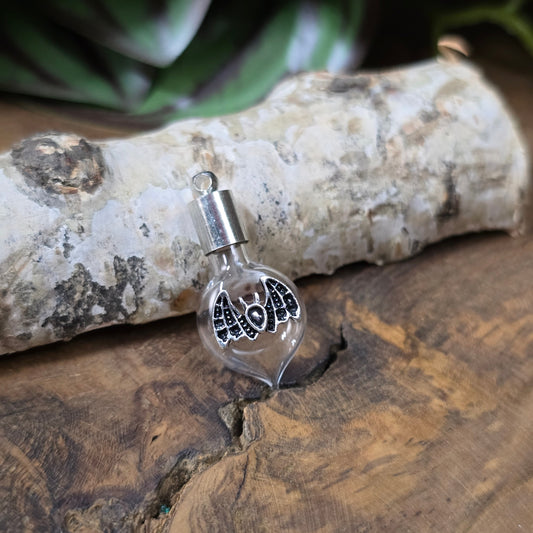 DIY Glasphiole mit Fledermaus-Motiv, befüllbarer Schmuckanhänger, 3-teiliges Set.