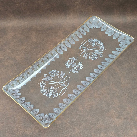 HEYE Vintage Glasplatte mit Blumen & Goldrand – stilvolle 60er Jahre Deko für Tisch & Küche.