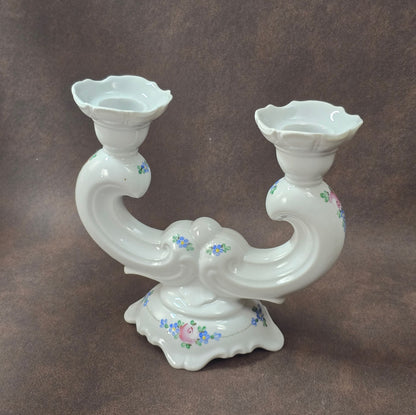 Handbemalter Porzellan-Kerzenständer • Zweiarmig • DDR Vintage