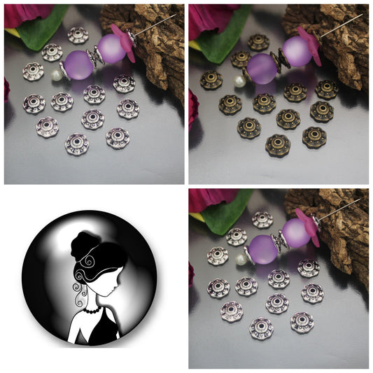 16 entzückende Perlenkappen/Zierkappen mit Antikfinish und Rüsche, 10mm