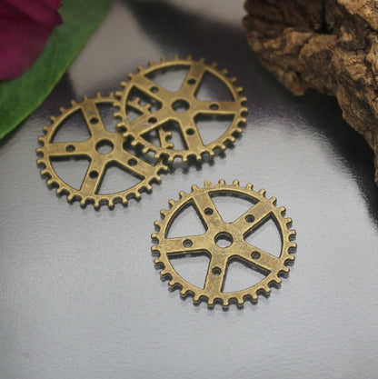 3 Anhänger Gearwheels Zahnräder im Steampunk-Design mit Antikfinish, ø 20mm