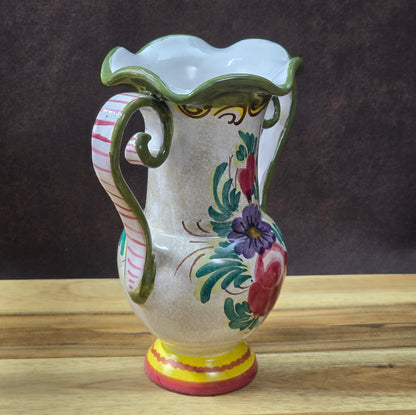 Italienische Amphoren-Vase, handbemalt, Mid-Century 1950er/1960er, florale Keramik mit Craquelé-Glasur.