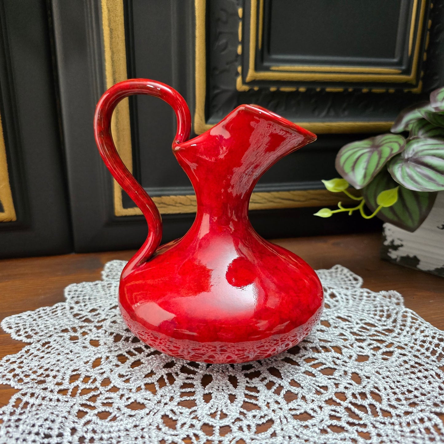 Italienische Henkelvase 60er/70er – rote Mid-Century Keramik