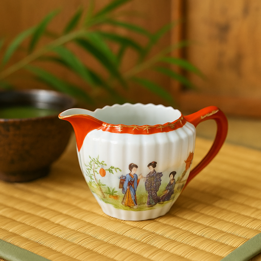 Entdecke dieses japanische Vintage-Milchkännchen mit Geisha-Motiv – handbemalt, 1950er Original. Perfekt für Sammler & Porzellanliebhaber.