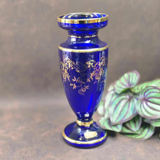 Edle Vintage Kristallvase von Joska im kobaltblauen Art Deco Look – ein stilvolles Highlight für deine Deko.