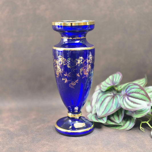 Edle Vintage Kristallvase von Joska im kobaltblauen Art Deco Look – ein stilvolles Highlight für deine Deko.