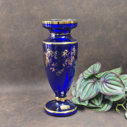 Edle Vintage Kristallvase von Joska im kobaltblauen Art Deco Look – ein stilvolles Highlight für deine Deko.