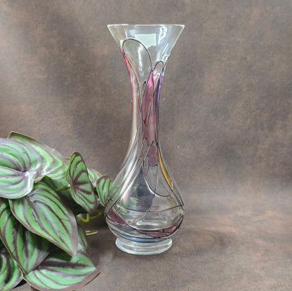 Handbemalte Lucka Glas Vase im Art-Deco-inspirierten DDR-Design. 1970er Original mit Aufkleber – ein Must-have für Vintage-Liebhaber.