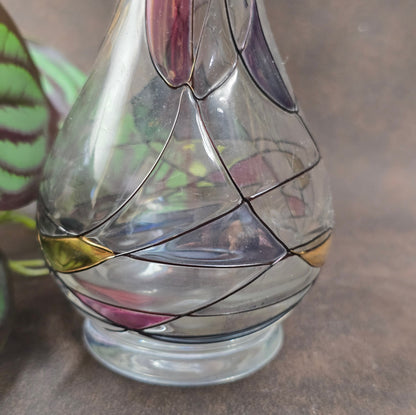 Handbemalte Lucka Glas Vase im Art-Deco-inspirierten DDR-Design. 1970er Original mit Aufkleber – ein Must-have für Vintage-Liebhaber.