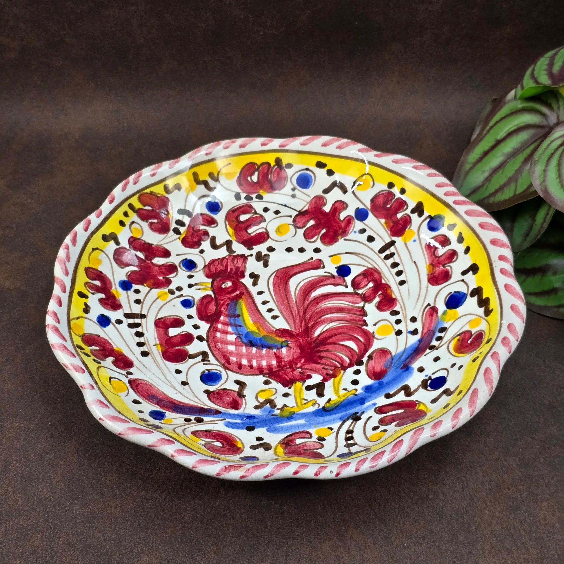 Italienischer Vintage-Wandteller mit rotem Hahn aus Deruta – Handbemalt & in sehr gutem Zustand – mediterranes Flair für dein Zuhause oder als Geschenk!