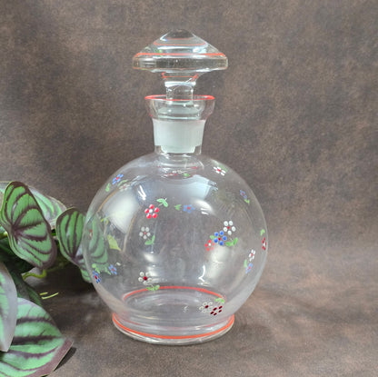 Handbemalte Glasflasche aus den 50er Jahren mit Stopfen – perfektes Sammlerstück oder dekorative Karaffe für Likör & Aperitifs. Nachhaltig & einzigartig!