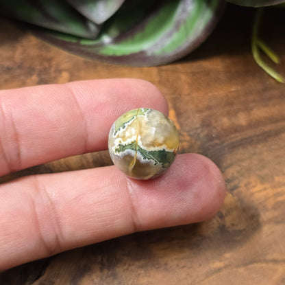 Rhyolith-Kugelperle 16 mm – Regenwald-Jaspis mit natürlicher Maserung. Poliert & stabilisiert. Exakt die abgebildete Perle – ein echtes Unikat für Schmuckherstellung.
