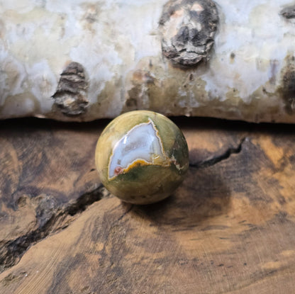 Rhyolith-Kugelperle 16 mm – Regenwald-Jaspis mit einzigartiger Maserung. Stabilisiert & poliert. Perfekt für Schmuckherstellung. Du erhältst exakt die abgebildete Perle.