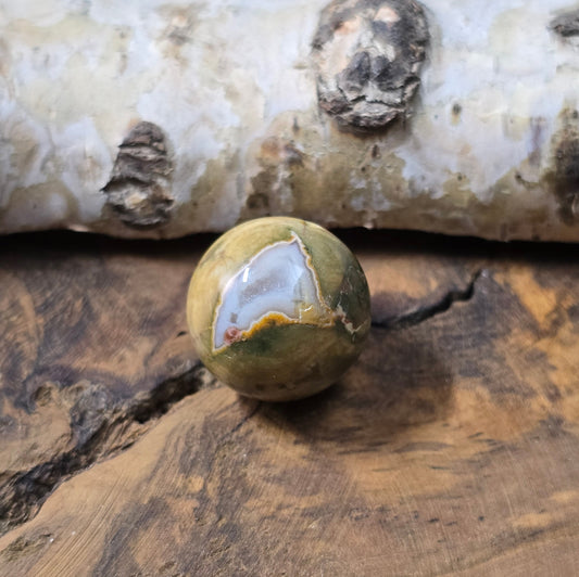 Rhyolith-Kugelperle 16 mm – Regenwald-Jaspis mit einzigartiger Maserung. Stabilisiert & poliert. Perfekt für Schmuckherstellung. Du erhältst exakt die abgebildete Perle.