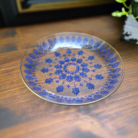 Vintage Glasschale (16 cm) mit floralen Motiven & Goldrand aus der DDR – VEB Thermoform Olbernhau, ca. 1970er. Ideal für Snacks oder als stilvolle Tischdeko!