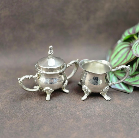Versilbertes Sahne- und Zucker Set von Godinger Silver Art, USA. Vintage Design aus den 1980er/1990er Jahren – ideal für Mokkaservice, Deko oder als charmantes Sammlerstück.