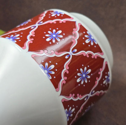 Original DDR-Vase von Wagner & Apel, Thüringen. 1970er-Design mit geometrischen Blumen in Weinrot – stilvoller Vintage-Akzent für Ihr Zuhause.

