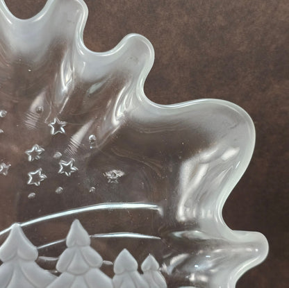 Große Weihnachtsschale von Walther Glas im Winterdorf-Design. Pressglas mit Frostrelief aus den 1990ern. Perfekt für festliche Vintage-Dekoration.