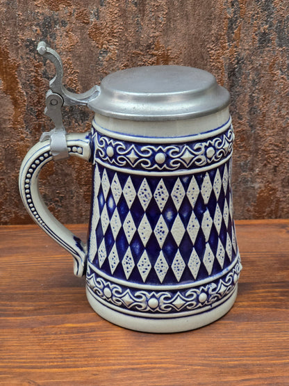 GERZ Steinzeug Bierkrug 0,5L mit Zinndeckel