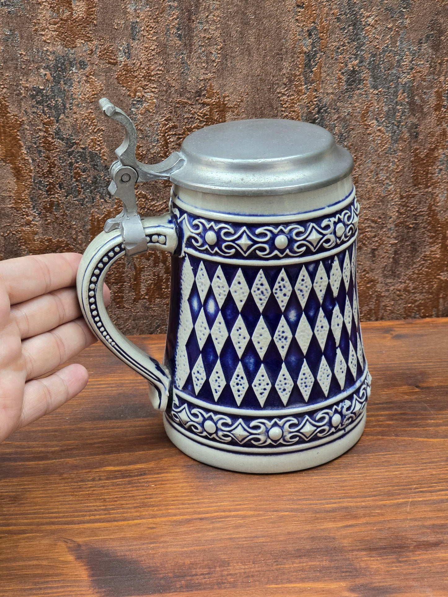 GERZ Steinzeug Bierkrug 0,5L mit Zinndeckel