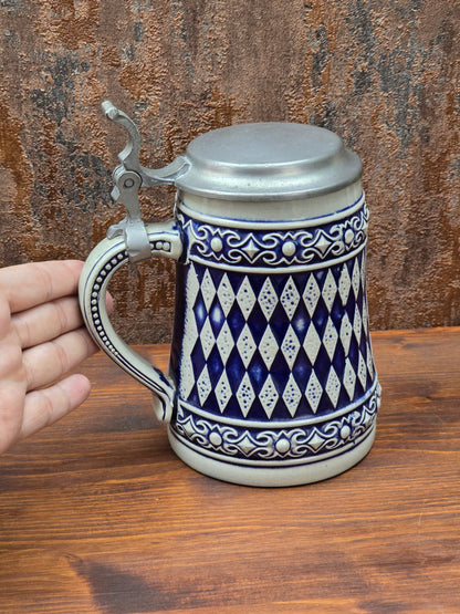 GERZ Steinzeug Bierkrug 0,5L mit Zinndeckel