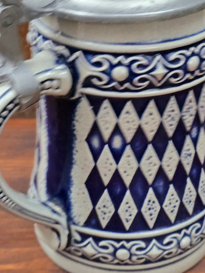 GERZ Steinzeug Bierkrug 0,5L mit Zinndeckel