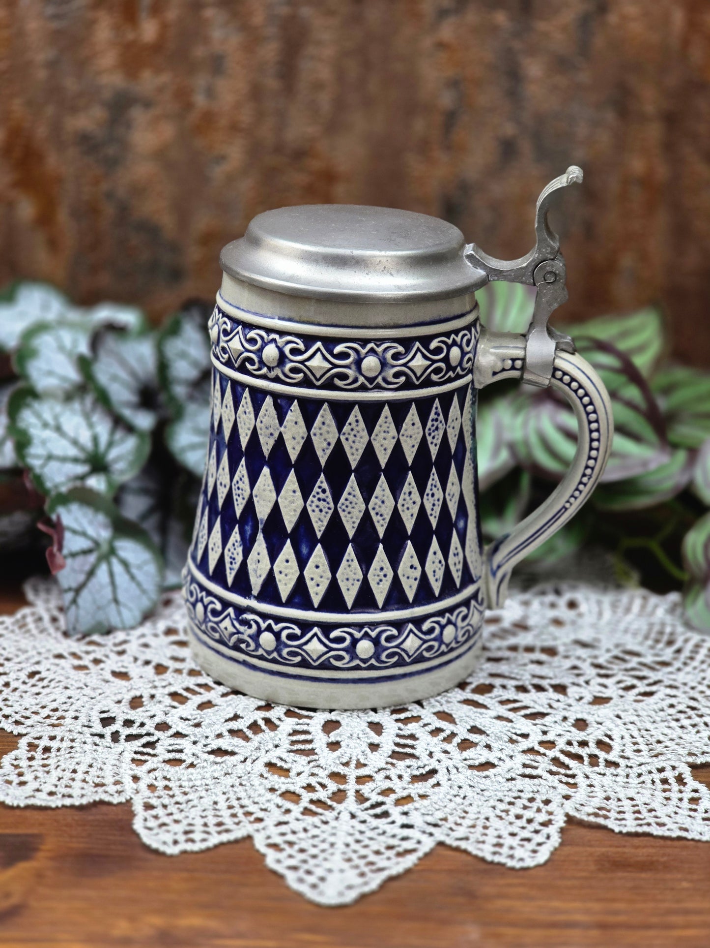 GERZ Steinzeug Bierkrug 0,5L mit Zinndeckel