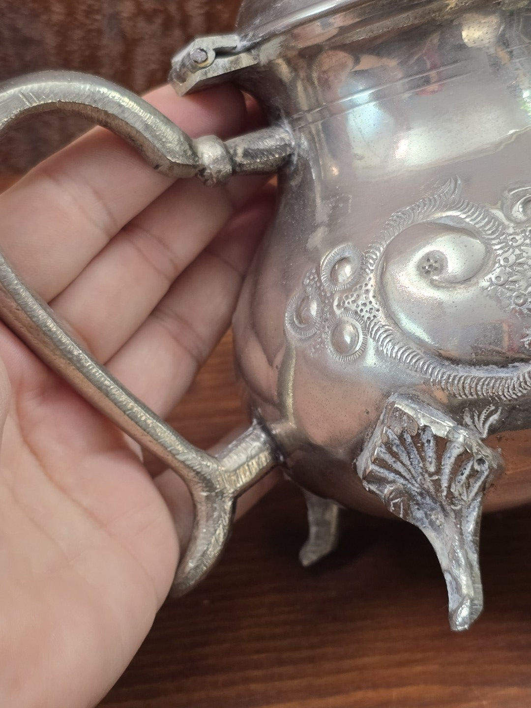 Vintage Marokkanische Teekanne Berrad versilbert mit Vogelknauf