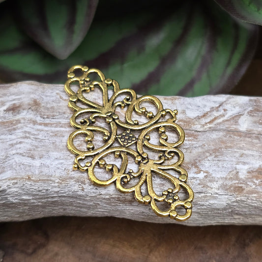 2 nostalgische Verbinder im Vintage-Stil – 41 mm, antik goldfarben – ideal für Schmuck, Deko & Accessoires. Beidseitig verwendbar, mit Ösen.