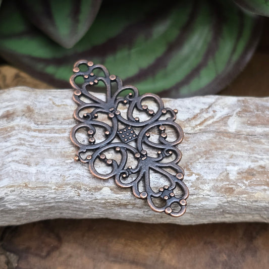 2 nostalgische Verbinder im Vintage-Stil – antik kupferfarben, 41 mm – beidseitig nutzbar, ideal für Schmuck oder Deko.