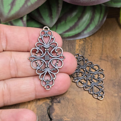 2 nostalgische Verbinder im Vintage-Stil – antik kupferfarben, 41 mm – beidseitig nutzbar, ideal für Schmuck oder Deko.