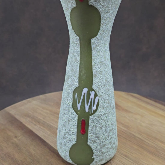 Vintage-Keramikvase Jasba 602/19 aus den 60ern – grün-weiß mit sonnengelbem Innenraum, Putzstruktur, guter Zustand. Charmanter Designklassiker für dein Zuhause.