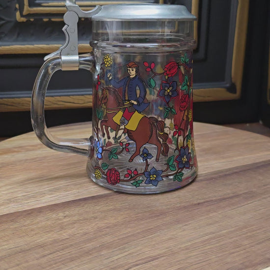 Original BMF Bierseidel aus Glas mit Zinndeckel & Dornröschen-Motiv. Vintage 1970er Jahre, 0,5L, mit Engel-Punze – in sehr gutem Zustand, perfekt für Sammler & Märchenfans.