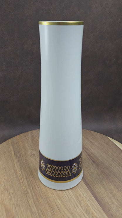Vintage Porzellanvase von Volkstedt aus den 60ern. Kobaltblau auf Weiß mit Goldrand. 27 cm hoch, DDR-Manufakturkunst in bester Erhaltung!