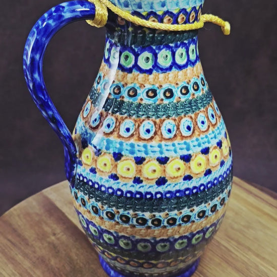 Bunzlauer Schwämmeldekor Krug DDR 1970, handgetöpfert von M. Jürgel. 1,2L Volumen, 25 cm hoch. Sehr guter Vintagezustand, perfekt als Vase oder Sammlerstück.