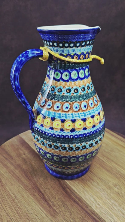 Bunzlauer Schwämmeldekor Krug DDR 1970, handgetöpfert von M. Jürgel. 1,2L Volumen, 25 cm hoch. Sehr guter Vintagezustand, perfekt als Vase oder Sammlerstück.