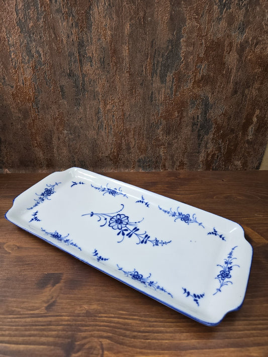 Große 36 cm Servierplatte von Tirschenreuth Bavaria mit traditionellem Zwiebelmuster in Echt-Cobalt Blau.