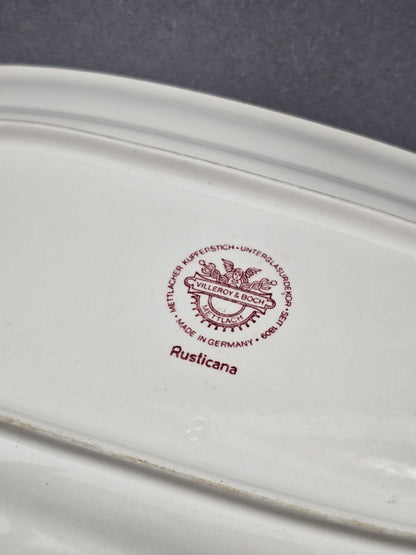 Vintage Villeroy & Boch Rusticana Servierplatte mit sichtbarer Bodenmarke Mettlach, Mettlacher Kupferstich und Made in Germany
