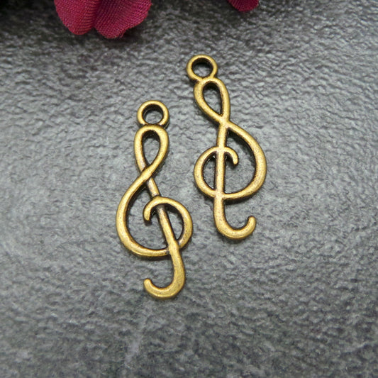 2 Anhänger, Notenschlüssel, 25mm, antik bronzefarbig, Schmuck Basteln