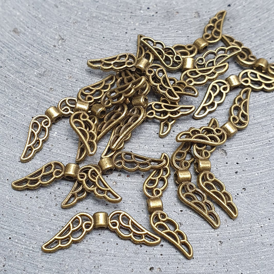 4/20 Metallperlen Flügel, Engel, 21mm, antik bronzefarbig