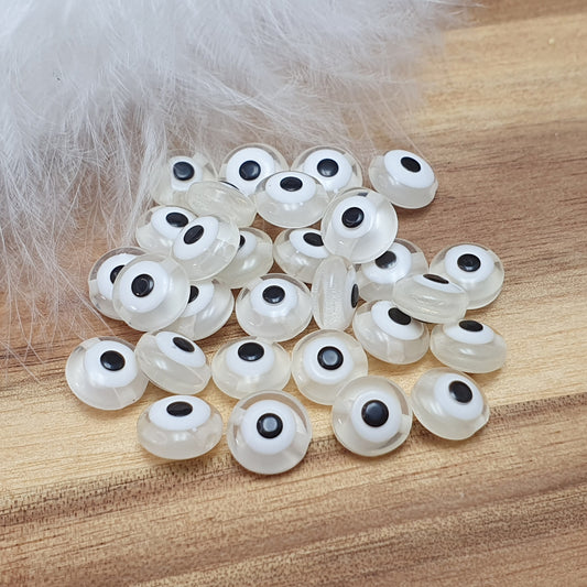30 Perlen aus Resin, Evil Eye, Transparent, Linse, 8mm